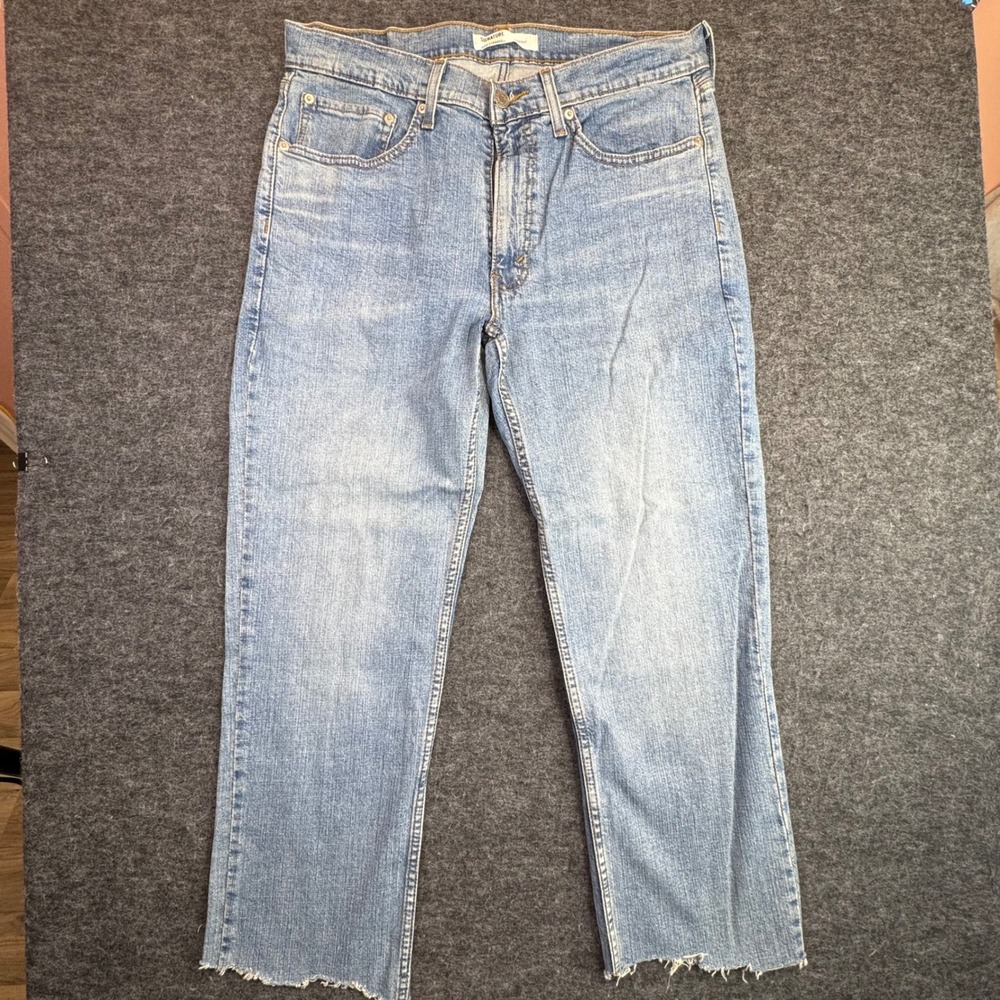 Signature‎ Levi Strauss Mens 32x26 Blue Straight Leg Distressed Raw Hem Jeans